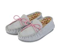 Ladies Real Suede Leather Moccasin with Hardwearing Sole (4 UK, Grey)