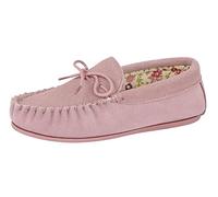 Ladies Real Suede Leather Moccasin with Hardwearing Sole (7 UK, Pink)