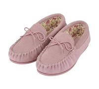 Ladies Real Suede Leather Moccasin with Hardwearing Sole (7 UK, Pink)