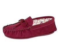 Ladies Real Suede Leather Moccasin with Hardwearing Sole (8 UK, Crimson Red)