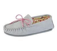 Ladies Real Suede Leather Moccasin with Hardwearing Sole (8 UK, Grey)