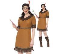 Ladies Red Indian Squaw Pocahontas Fancy Dress Costume Wild West Women