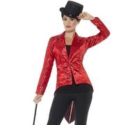 Ladies Red Sequin Tailcoat Greatest Show Jacket Fancy Dress Costume
