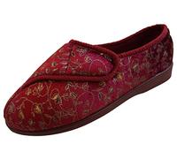 Ladies Red Touch Fastening Machine Washable Wide Slippers , Wine, 8 UK