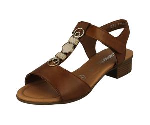 Ladies Remonte Block Heeled T-Bar Detailed Sandals D0P52