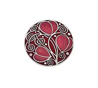 Ladies Rennie Mackintosh Design 40MM Round Leaf adn Coils Brooch in Gift Box (Red) 7281 (Red)
