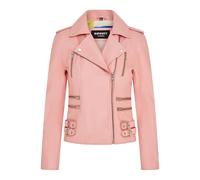 Ladies Retro Baby Pink 100% Nappa Leather Biker Jacket
