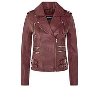 Ladies Retro Burgundy 100% Nappa Leather Biker Jacket XS
