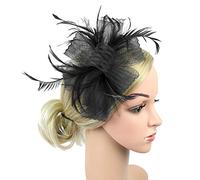 Ladies Retro Elegant Flower Hair Fascinator Hat Feather Mesh Net Veil Wedding Hats Vintage Hair Accessories Women Headwear with Headband and Clip for Cocktail Tea Party
