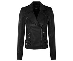 Ladies Retro Matt Black 100% Nappa Leather Biker Jacket L