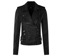 Ladies Retro Matt Black 100% Nappa Leather Biker Jacket XL