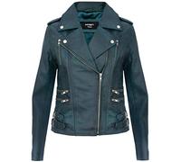 Ladies Retro Teal 100% Nappa Leather Biker Jacket L