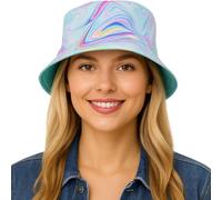 Ladies Reversible Tie-Dye Bucket Hat - 2-in-1 Summer Hat with Solid Inner | Unique Marble Swirl Print | Soft Pink, Baby Blue, Deep Violet | One Size (UK, Alpha, One Size, Baby Blue)