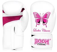 Ladies Rex Leather Boxing Gloves 10oz 12oz for MMA Muay Thai Training (White, 10oz)
