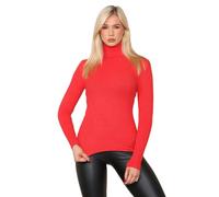 Ladies Rib Knit Polo Neck Jumper Christmas Eve Wool Sweater Winter Warm Knitted Tunic Womens Winter Warm Outdoor Fashion Sweatshirt Long Sleeve Jumper Top (Red UK 12-14)