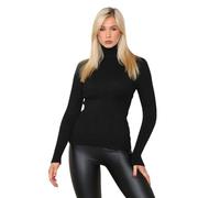 Ladies Rib Knit Polo Neck Jumper Christmas Eve Wool Sweater Winter Warm Knitted Tunic Womens Winter Warm Outdoor Fashion Sweatshirt Long Sleeve Jumper Top (Black UK 12-14)