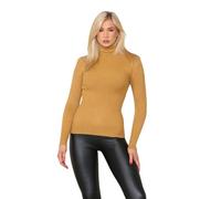 Ladies Rib Knit Polo Neck Jumper Christmas Eve Wool Sweater Winter Warm Knitted Tunic Womens Winter Warm Outdoor Fashion Sweatshirt Long Sleeve Jumper Top (Mustard UK 12-14)