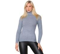 Ladies Rib Knit Polo Neck Jumper Christmas Eve Wool Sweater Winter Warm Knitted Tunic Womens Winter Warm Outdoor Fashion Sweatshirt Long Sleeve Jumper Top (Light Grey UK 12-14)