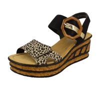 Ladies Rieker Buckle Detailed Wedge Sandal 68176