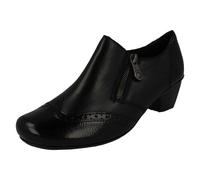 Ladies Rieker Leather Brogue Detailed Small Heel Zip Up Smart Shoes - 41757