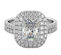 Ladies Ring -925 sterling silver Emerald Cut With Double Halo Wedding Engagement Ring Set L