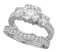 Ladies Ring - 925 Sterling Silver Luxury Unique Affordable Wedding Engagement Bridal Ring Set O