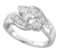 Ladies Ring -925 Sterling Silver Vintage 1940s Glamour Round Cut Wedding Engagement Ring W