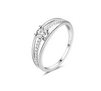 Ladies Ring, White Gold Bands for Women 14K Three Layer with Round Shape Moissanite Size M 1/2