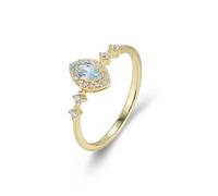 Ladies Ring, Yellow Gold Ring Thin 14K Marquise with Light Blue 0.5ct Topaz Size V 1/2