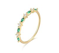 Ladies Rings, Cute Engagement Rings 9K Yellow Gold Half Eternity with Green Marquise Lab Created Emerald Size S 1/2