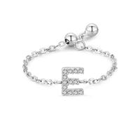 Ladies Rings Cz Wedding Bands for Women 925 Sterling Silver Adjustable Chain Ring with English Letter E Gifts for Ladies Upgrade 3.0