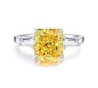 Ladies Rings, The Engagement Ring 3ct Square Citrine with Moissanite White Gold Platinum 950 Size L 1/2