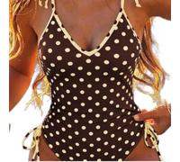 Ladies Round Dot Swimwear Ruched Front Push Up Padded Swimming for costume Adjustable Straps Summer Beach Wear Size S-L(Yellow L)