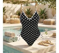Ladies Round Dot Swimwear Ruched Front Push Up Padded Swimming for costume Adjustable Straps Summer Beach Wear Size S-L(Red S)