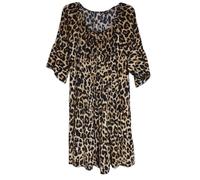 Ladies Round Neck Animal Leopard Print Ruffle Sleeves Tiered Midi Dress One Size Women's Boho High Waist Frill Hem Tunic Smock Dress A Line Flowy Sundress Elegant Summer Spring Beachdress UK (12-20)