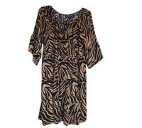 Ladies Round Neck Animal Tiger Print Ruffle Sleeves Tiered Midi Dress One Size Women's Boho High Waist Frill Hem Tunic Smock Dress A Line Flowy Sundress Elegant Summer Beach dress (12-20)