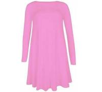 Ladies Round Neck Long Sleeve Swing Midi Dress Women’s Plain & Printed Flared Casual Dress, Elegant Party Wear Long Sleeve Outfit Plus Size Fashion UK 8-26 Baby Pink
