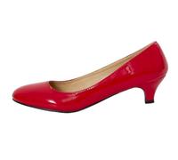 Ladies Round Toe Low Kitten Heel Shoes Comfortable Dress Pumps, Stylish Slip On Court Heels for Work, Evening Events Red Patent