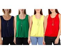 Ladies Ruched Neck Sleeveless Vest Top with Necklace: White/S-M