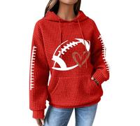 Ladies' Rugby Printed Fashion Pullover Sweater crewneck sweatshirts women (Red, XL)