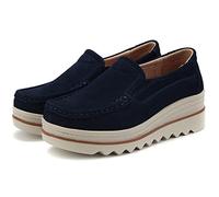 Ladies Running Sports Shoes Woven Sole Platform with Wedge Heel Non-Slip Fitness Slip-On Great Sneakers (Color : Dark blue, Size : 4.5 UK)