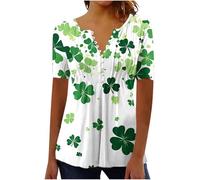 Ladies Saint Patricks Day T Shirt UK Deals Womens Button Down Tee Shirt Green Shamrock Pullover Short Sleeve SweatshirtCasual Tunic Tops Comfort Blouse St. Patrick's Day T-Shirt Holiday Fancy Shirts