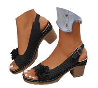Ladies Sandals Chunky Heeled Sandals with Adjustable Ankle Strap Open Peep Toe Slingback Low Heeled Sandals Floral Elegant Business Daily Wedding Party Comfortable Shoes for Bride