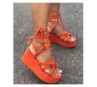 Ladies Sandals- Dresses Platform Sandals for Women, Fashion Tie Rope Camouflage Ankle Strap Summer Open Toe Beach Roman Shoes, Green, Black, Orange (Color : Orange, Size : 6US-4UK-36EU-23cm)