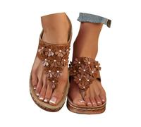 Ladies Sandals Orthopedic for Women Espadrilles Strappy Heels Womens Flip Flops Summer Flat Leather Sandal Toe Post Bohemian Walking Wedge Orthopaedic Sandles Open Slippers Comfort Brown-a Size 6.5