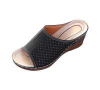 Ladies Sandals Size 5 UK Peep Toe Leather Sandals for Womens Standard Fit or Wide Fit Slip- Summer Shoes Sandal Fashion Women Flip Flops Shoes Women Deals of The Day Black