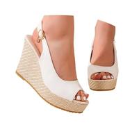 Ladies Sandals Size 7 Uk Fish Mouth Slope With Thick Sole Leather Upper Shoes Solid Color Slip Outdoor Sandals Ladies Size 7 Uk (Beige, 4)