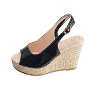 Ladies Sandals Size 7 Uk Fish Mouth Slope With Thick Sole Leather Upper Shoes Solid Color Slip Outdoor Sandals Ladies Size 7 Uk (6.5)