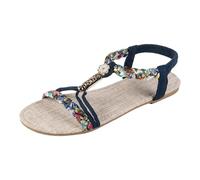 Ladies Sandals Spring And Summer Women's Fashionable Flat Soled Hollow Open Toe Classic Braided Rope Sandals Hotter Shoes For Women Wide Fit (Dark Blue, 7)
