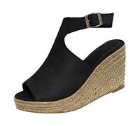 Ladies Sandals Wedge Platform Heels Sandals Thick Bottom Fish Mouth Open Toe Sandals with Adjustable Buckle Walking Sandals Comfort Wide Fit Sandals for Women UK Wedding Bridal Dress